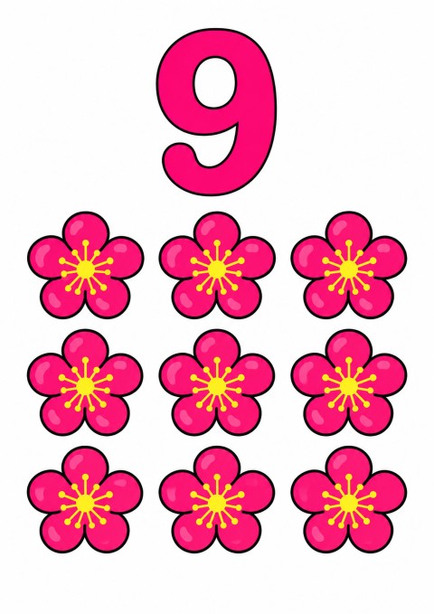 9 (dokuz) Pembe Çiçekler ile Sayı Eğitimi - Görsel Öğrenme