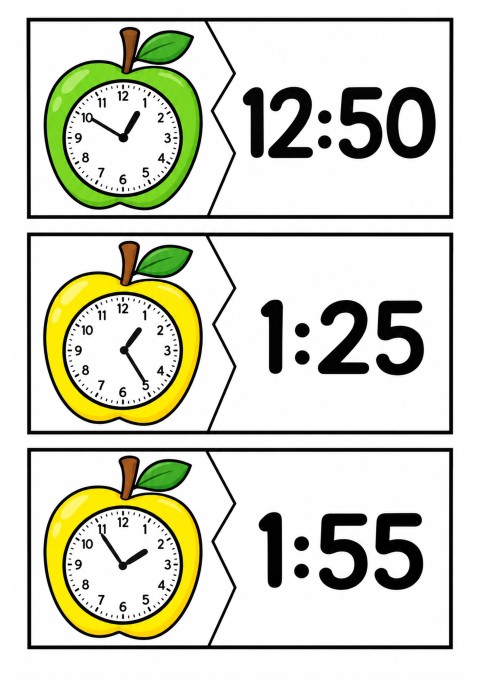 Saat Okuma: 12:50 (On İki Elli), 1:25 (Bir Yirmi Beş), 1:55 (Bir Elli Beş) - Eğitici Saat Göstergeleri