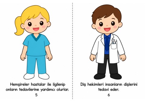 Eğitsel Materyal: Diş Hekimleri ve Hemşireler, Sağlık Meslekleri Eğitimi, 5-6 Yaş Grupları
