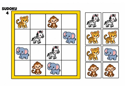 Hayvanlarla Sudoku - 4x4 Eğitsel Bulmaca
