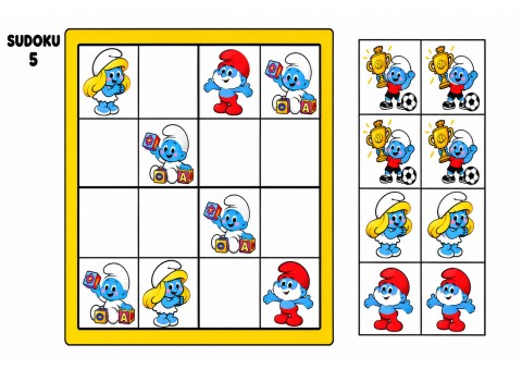 Smurfs Sudoku Puzzle with 5 Characters and Educational Activity