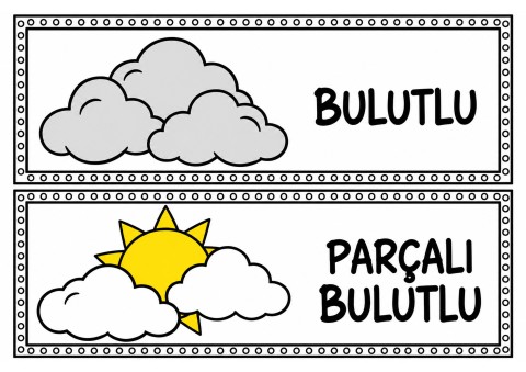 Hava Durumu: Bulutlu ve Parçalı Bulutlu Durumları Temalı Eğitim Kartları