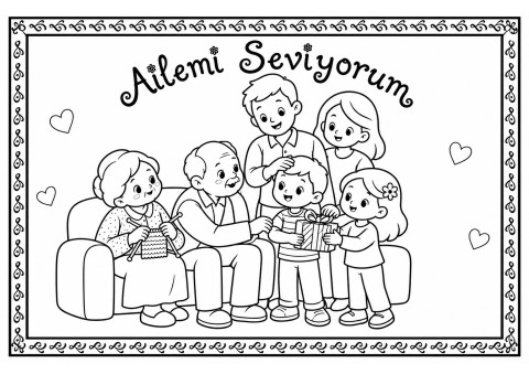 Ailem'i Seviyorum - Aile Temalı Boyama Sayfası