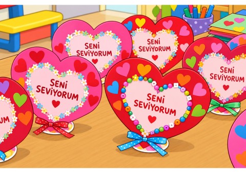 Renkli Kalp Şeklinde El Yapımı Kartlar ve Mesajlar - Eğitimsel Aktiviteler