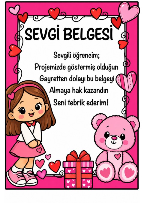 Sevgi Belgesi - Öğrenci Ödül Belgesi