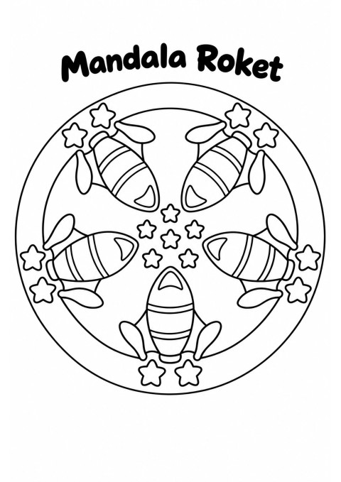 5 rockets mandala colorıng sheet (mandala rakete)