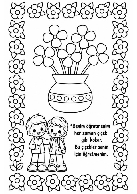 Çiçekler ve Öğretmen Temalı Eğitici Boyama Etkinliği