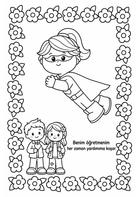 Eğitici Boyama Sayfası: Öğretmen ve Öğrenciler - 1