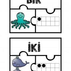 Bir ve İki: Sayılarla Hayvanlar Eğitimi - Ahtapot ve İki Balina Puzzle Eğitimi