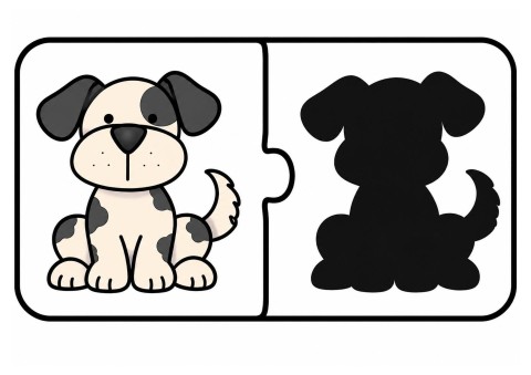 Eğlenceli Puzzle Silueti ile Köpek Öğrenme Materyali