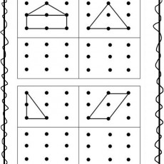 Geometric Shapes and Patterns: 4x4 Dot Grid with Figures (1 Square, 2 Triangles, 1 Rectangle, 1 Trapezoid)