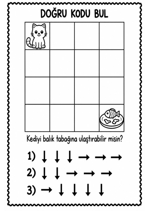 Kedi ve Balık Tabakası Yolu Bulmaca - 3x3 Kodlama Görevleri