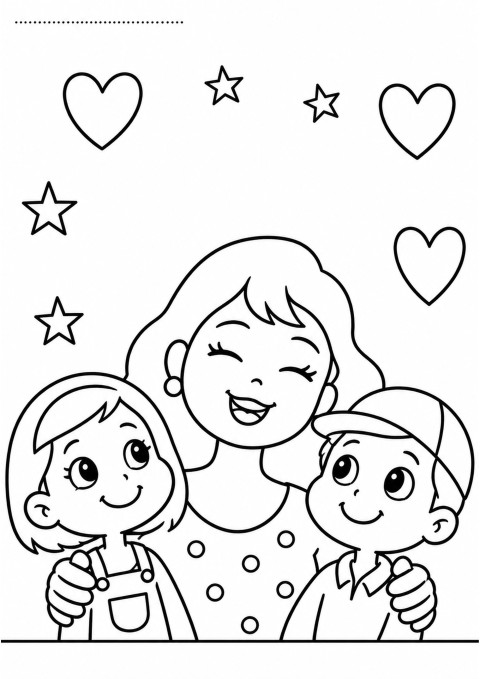 Aile Sevgisi: Anne ve İki Çocuk Boyama Sayfası