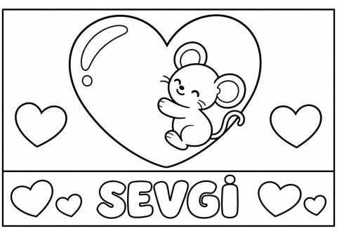 Love Heart with Mouse Coloring Page