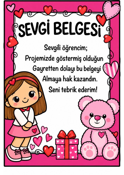 Sevgi Belgesi - Öğrenci Başarı Sertifikası