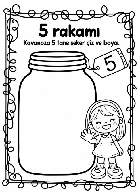 5 Rakami: Kavanoza 5 Tane Şeker Çiz ve Boya Etkinliği