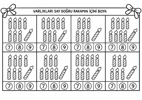 Eğitici Materyal: Sayı ve Rakamlar ile Eşleştirme Çalışması (7, 8, 9)