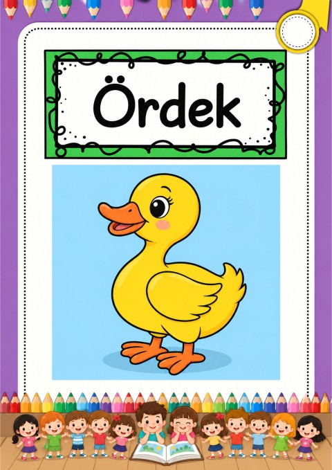 Ördek - Sarı ve Sevimli Ördek Resmi (Eğitsel Materyal)