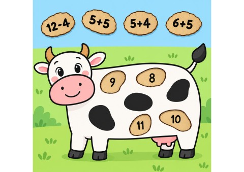Eğitici Matematik Oyunu: Sığır Şeklinde Sayı Eşleştirme ve Toplama-Çıkarma İşlemleri (12-4, 5+5, 5+4, 6+5, 8, 9, 10, 11)