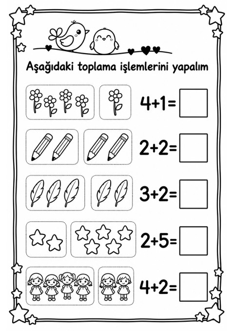 Toplama İşlemleri Eğitici Materyali 4+1, 2+2, 3+2, 2+5, 4+2