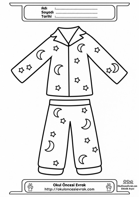 Çocuklar için Eşofman Pijama kıyafet giysi boyama sayfası 7